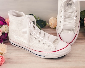 Wedding Sneakers for Bride Pearl, Bridal White Sequin High Top Sneakers, Custom Shoes for Women, Homecoming Sneakers Sparkle, Gifts for Her