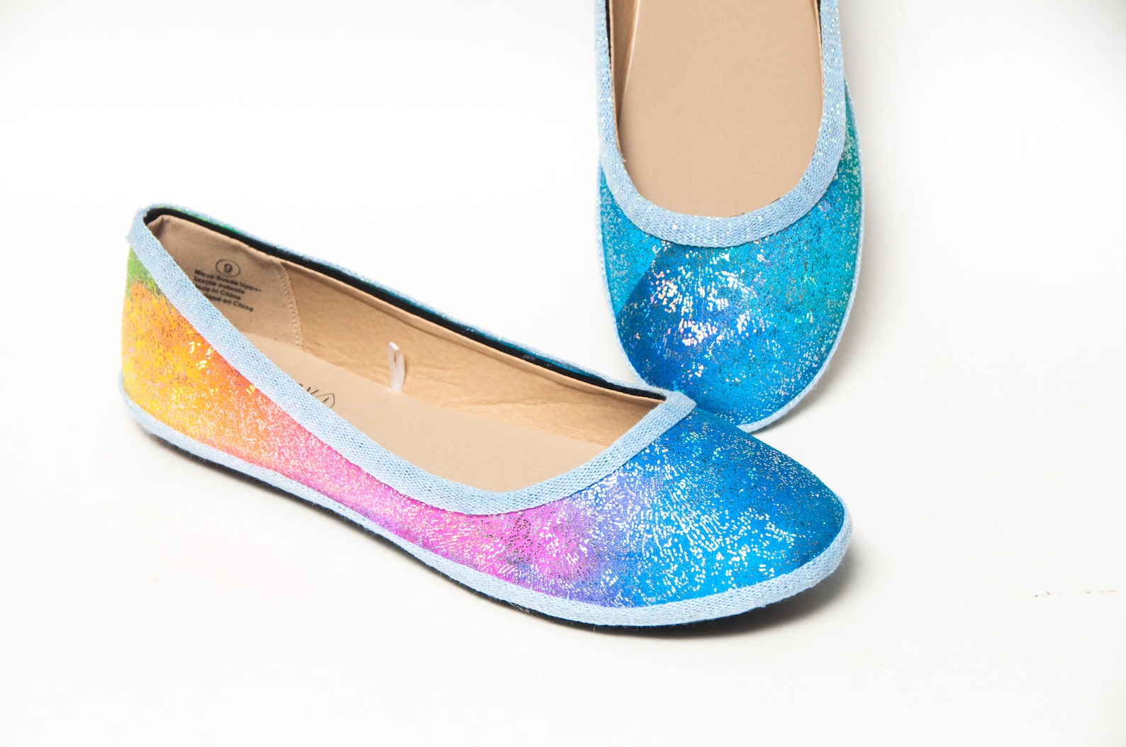rainbow glitter fabric unicorn ballet flats shoes