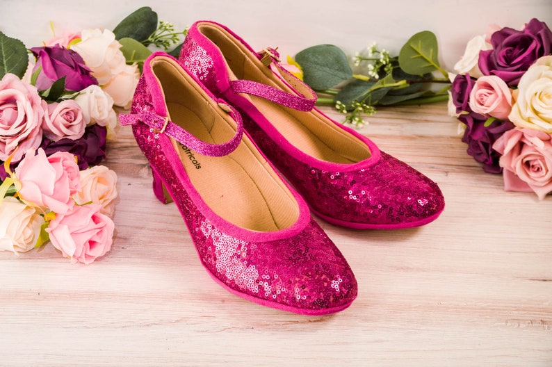 Fuchsia Hot Pink Sequin French Character Shoes Heels, Wedding Shoes, Bride, Bridesmaid, Gifts for Her image 5