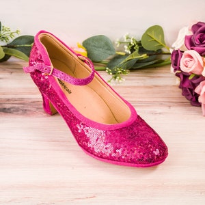 Fuchsia Hot Pink Sequin French Character Shoes Heels, Wedding Shoes, Bride, Bridesmaid, Gifts for Her image 3