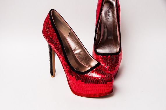 red sequin stilettos