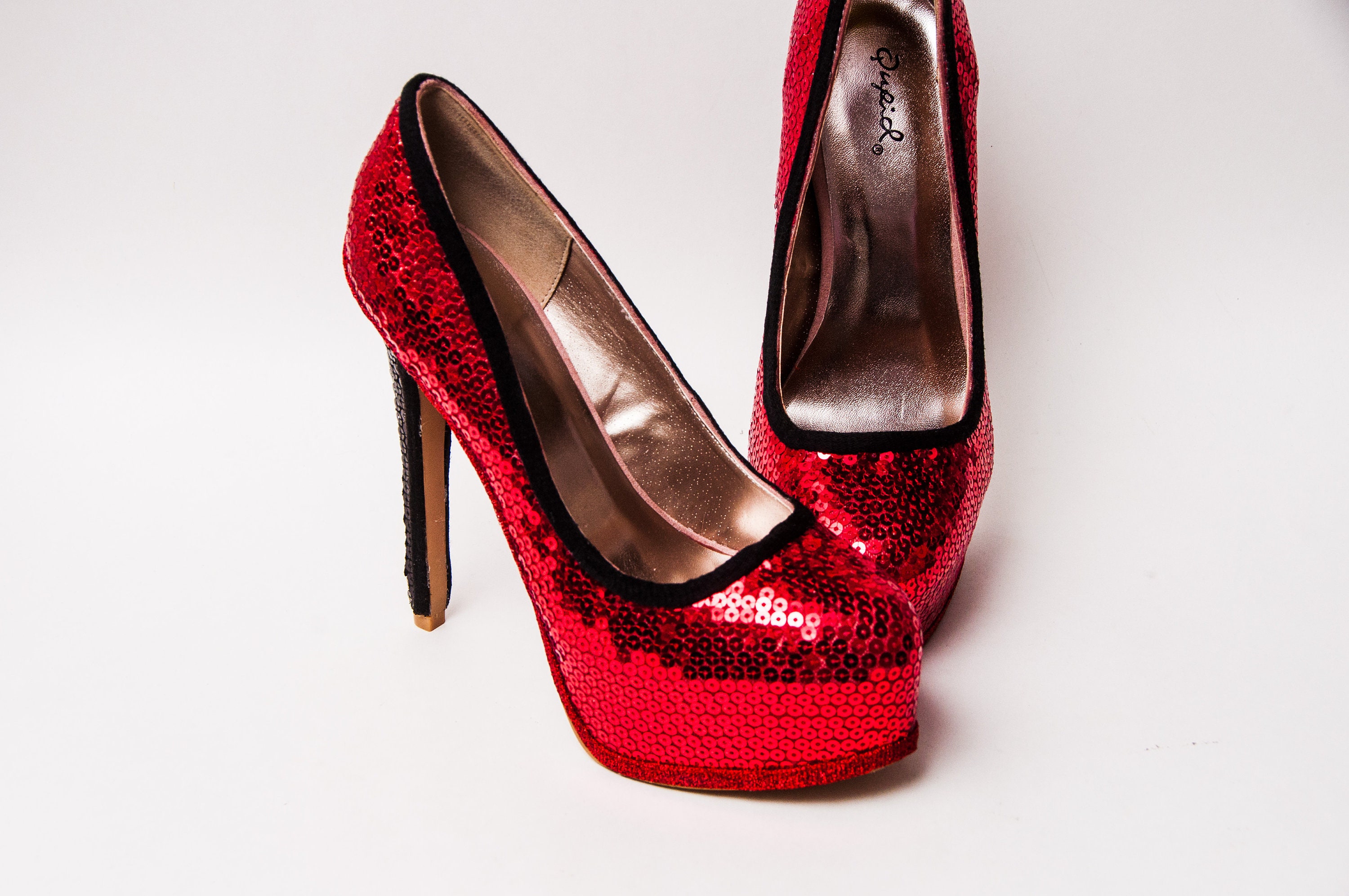 red sequin stilettos