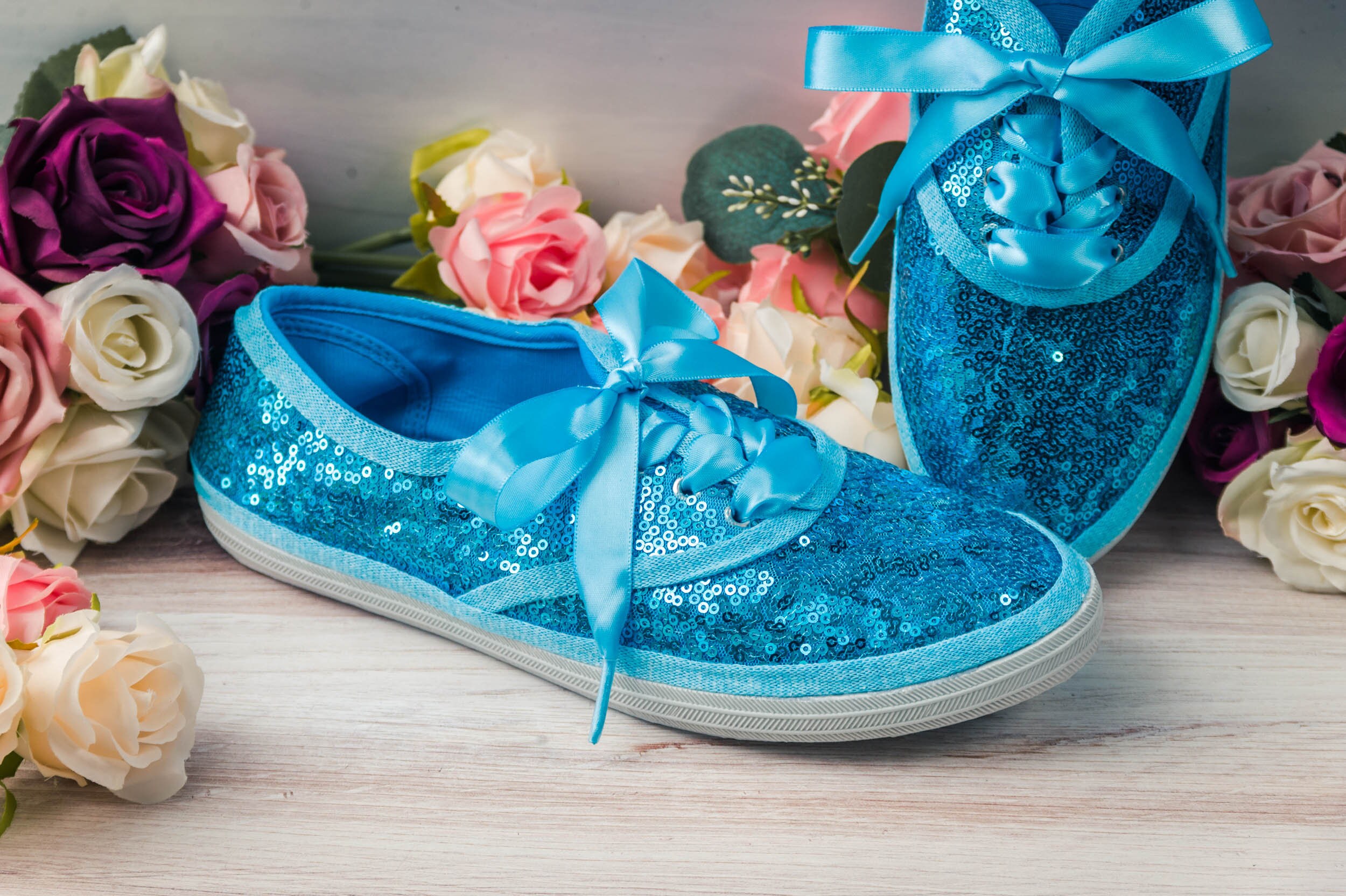 blue sequin sneakers