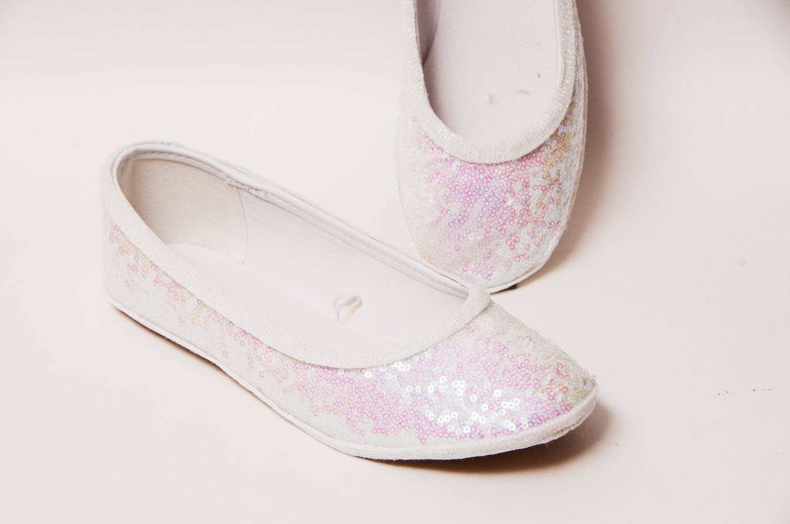 sequin - crystal iridescent iris white ballet flat slipper custom shoes