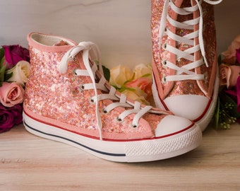 Rose Gold Sequin High Top Sneakers, Wedding Sneakers for Bride, Rose Gold High Tops, Wedding Sneakers for Bride Sparkle, Homecoming Shoes