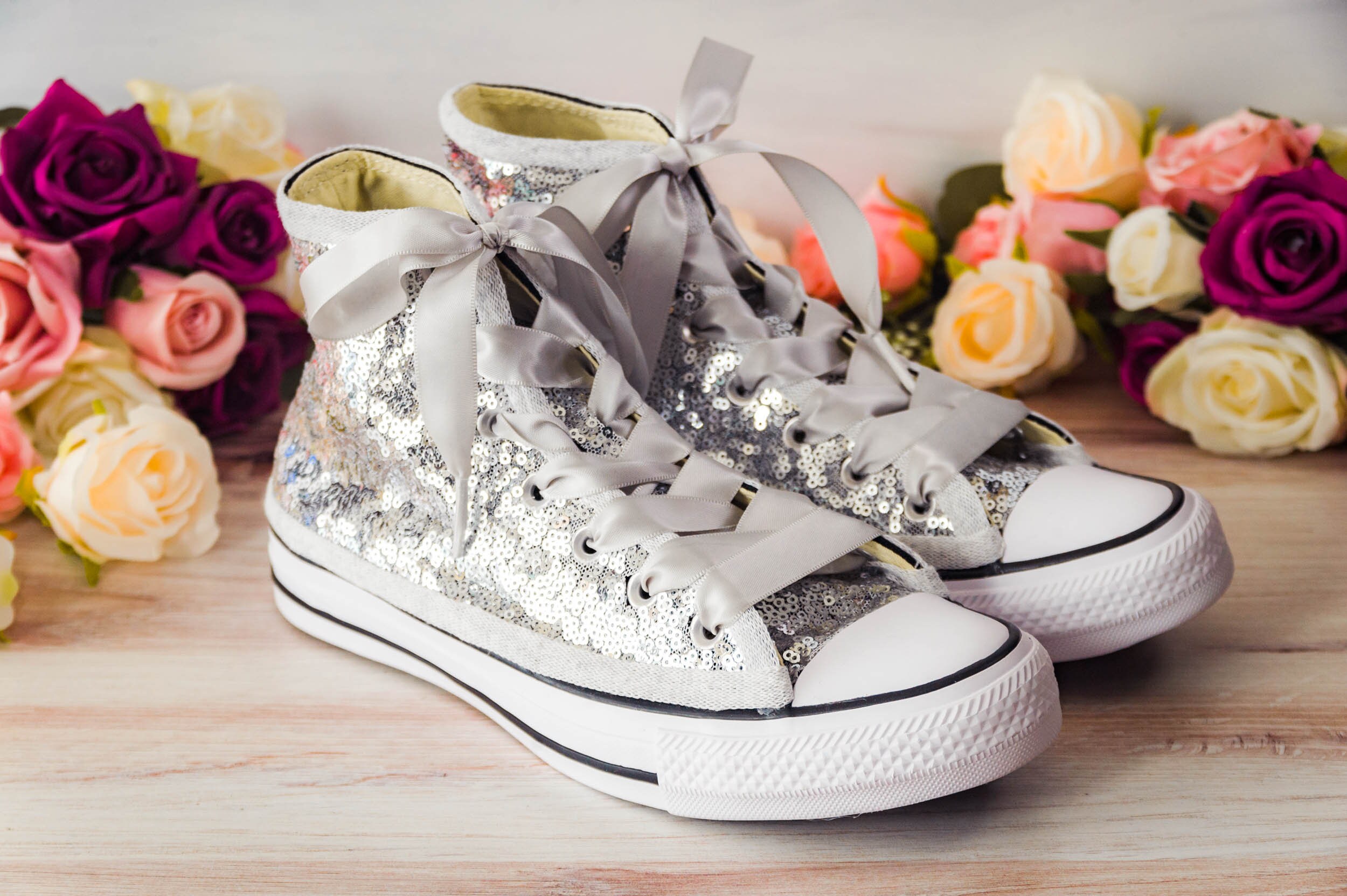 Silver Glitter Sneakers for Bride, Wedding, Birthday, Special