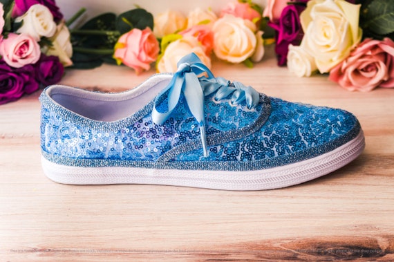 Baby Blue Sequin Sneakers, Wedding Sneakers for Bride, Sparkle