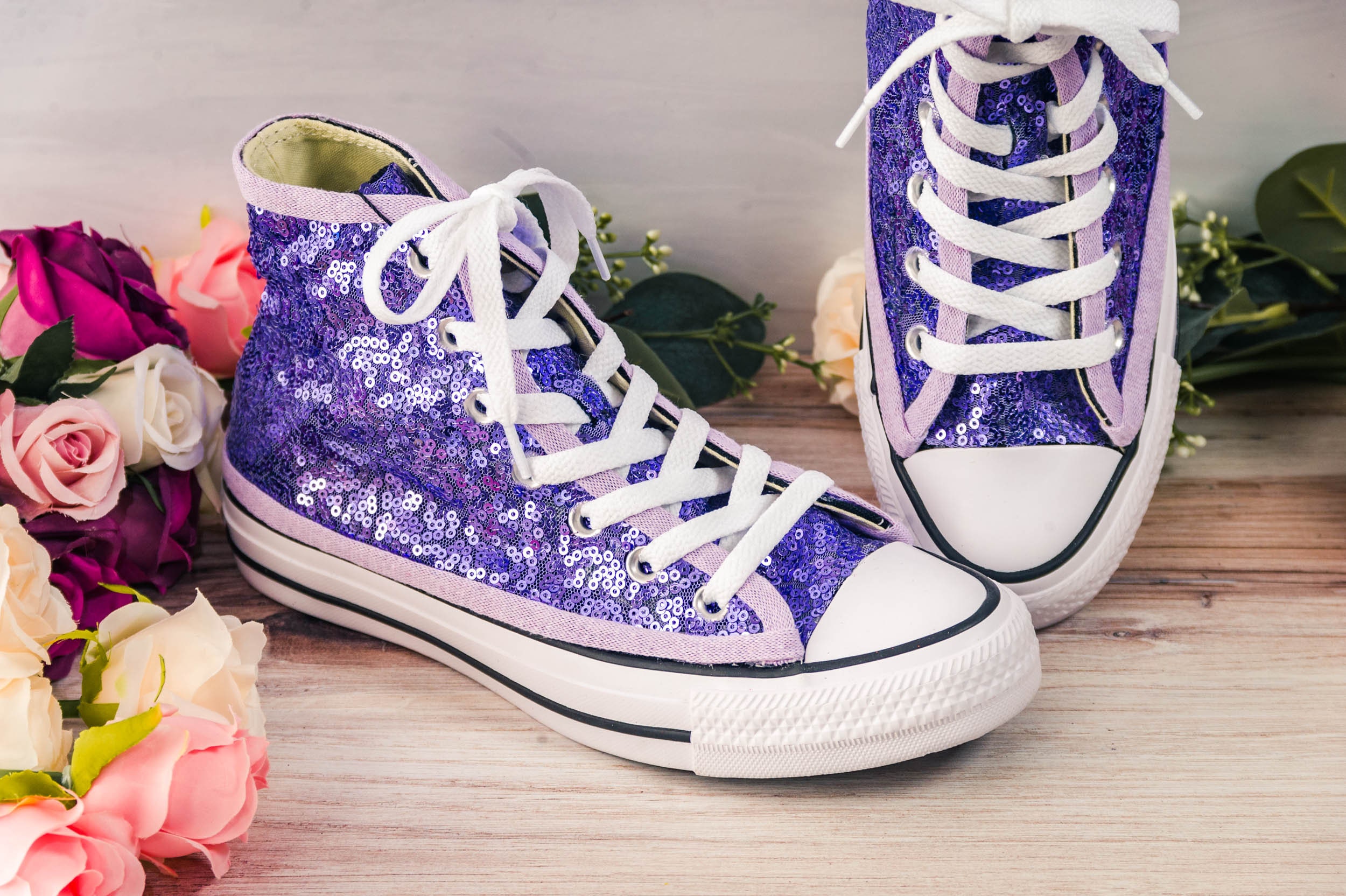 Lavender Iris Purple Sequin High Top Sneakers Wedding Shoes Etsy