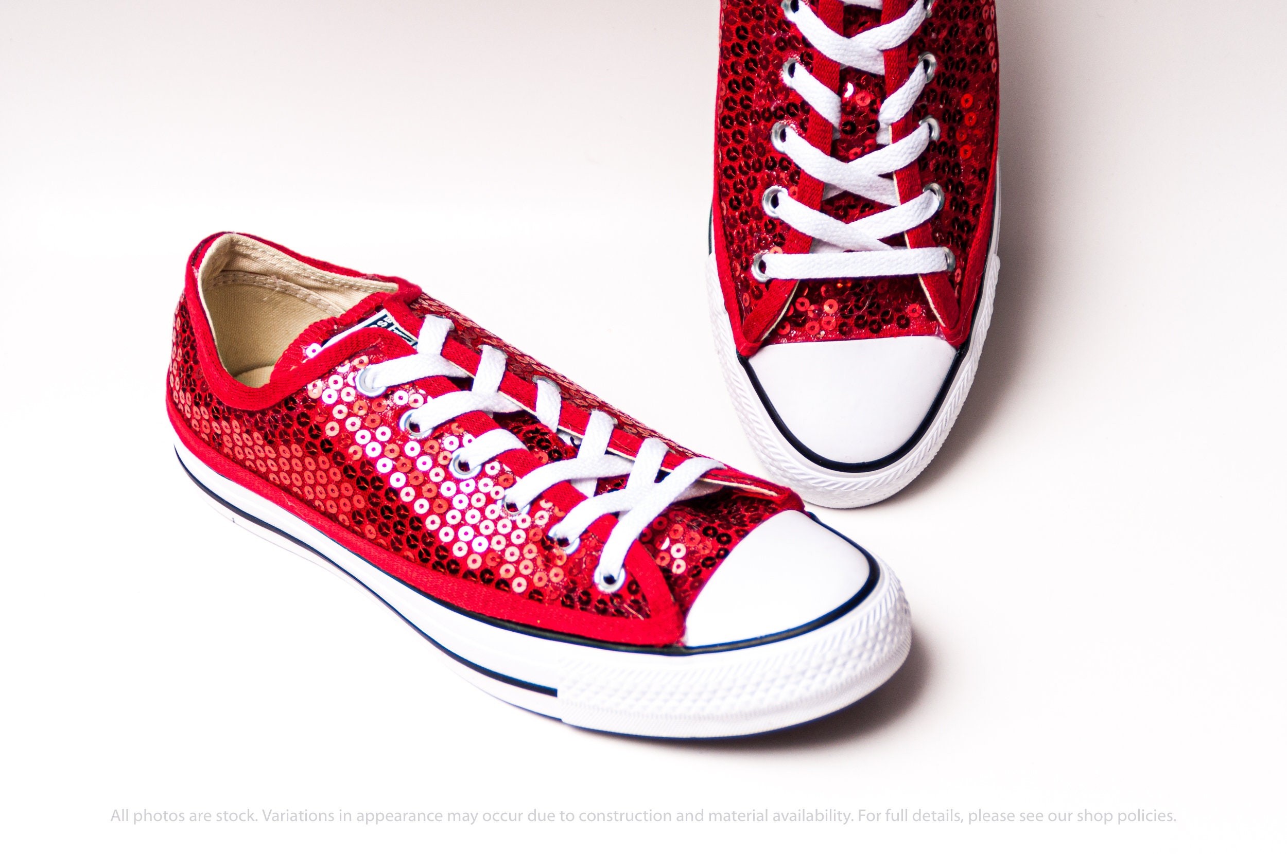 Red Sequin Converse Low Sneakers | Etsy