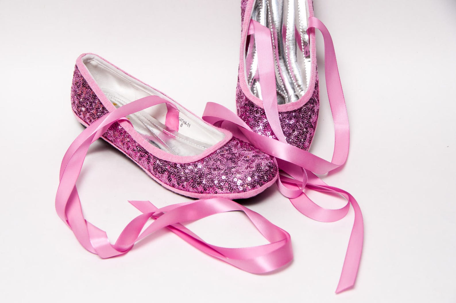 tiny sequin - blush pink ballet flats slippers shoes with matching ribbons