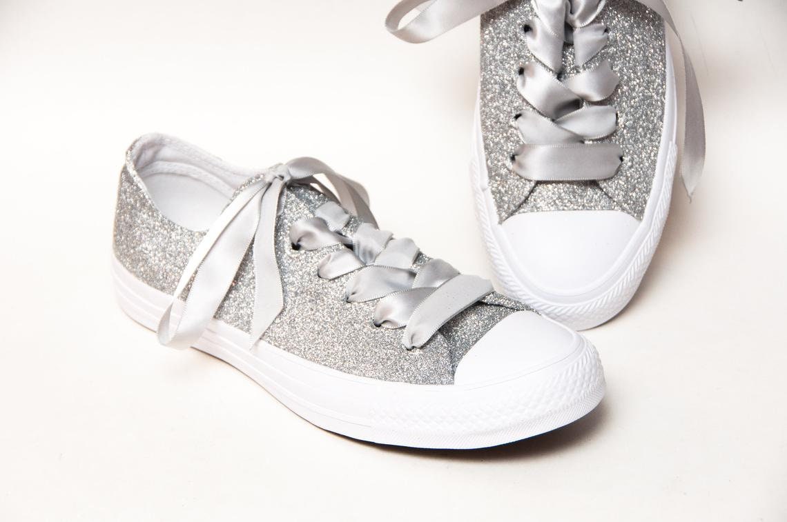 Silver Glitter Converse Sneakers Etsy