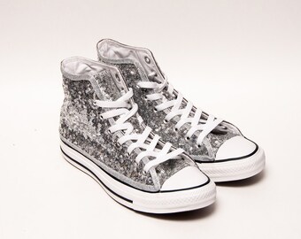 silver sequin high top converse