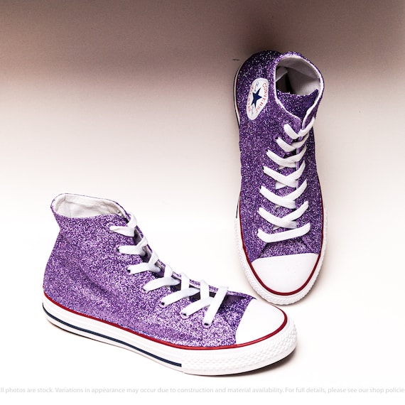 purple glitter high top converse
