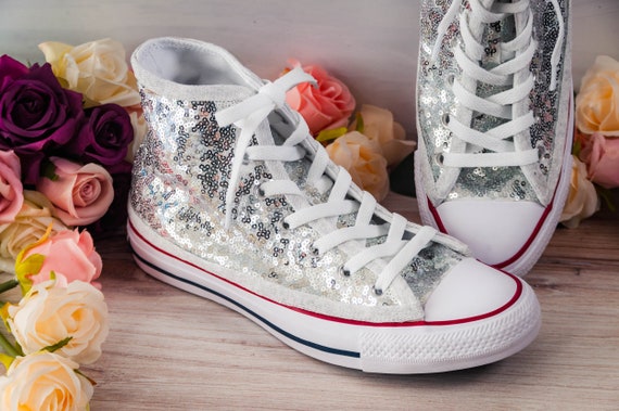 silver sequin high top converse