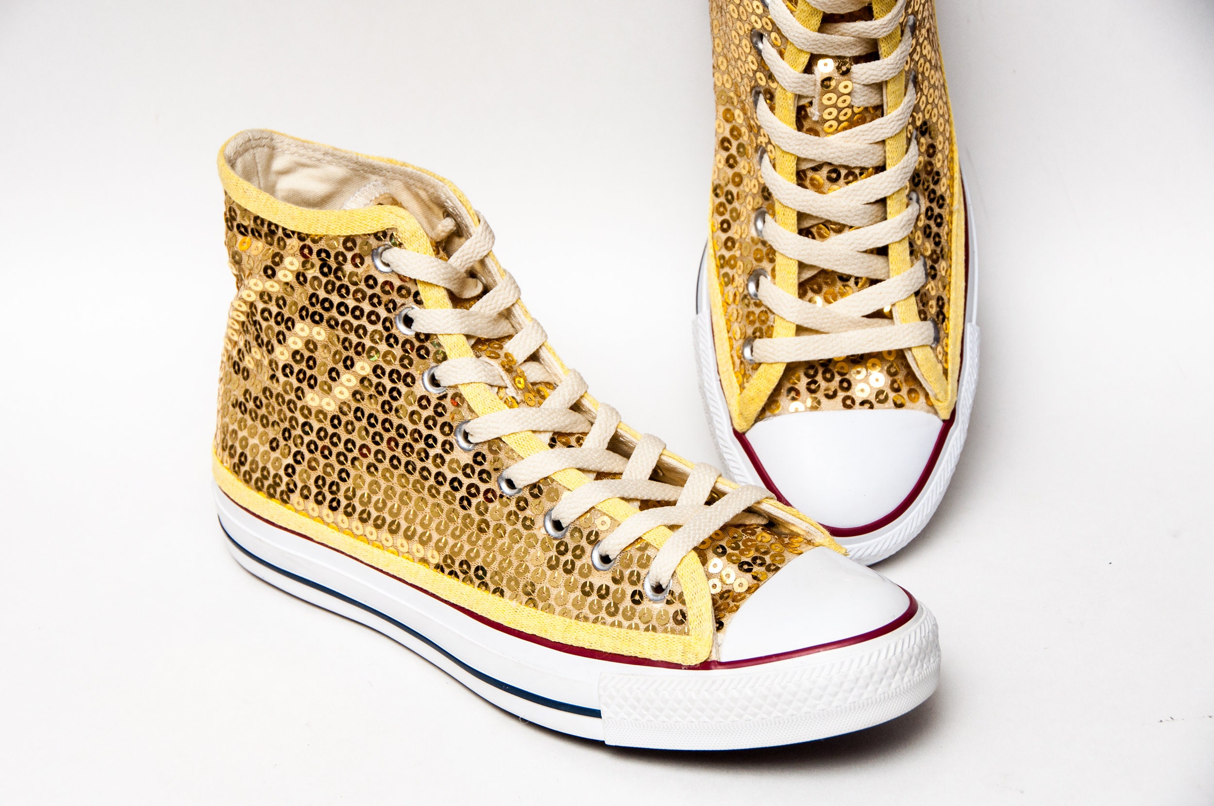 Gold Sequin Converse High Top Sneakers Etsy