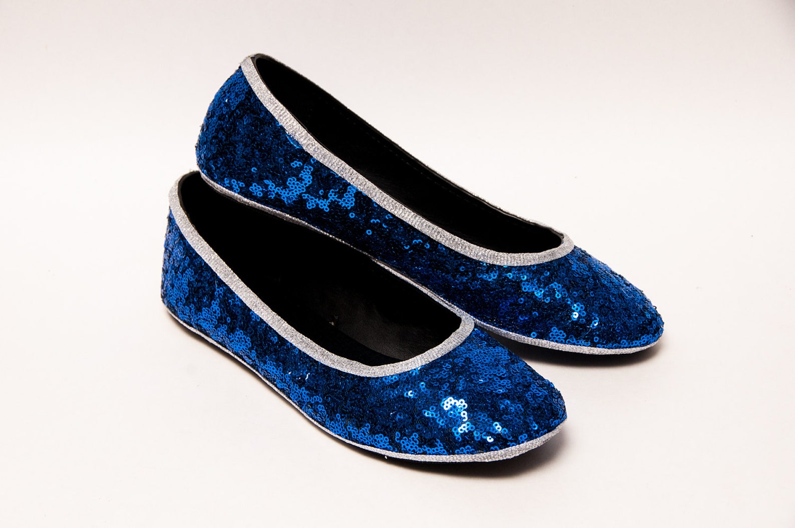 tiny sequin - starlight sapphire blue with silver accent trim custom ballet flats slippers shoes