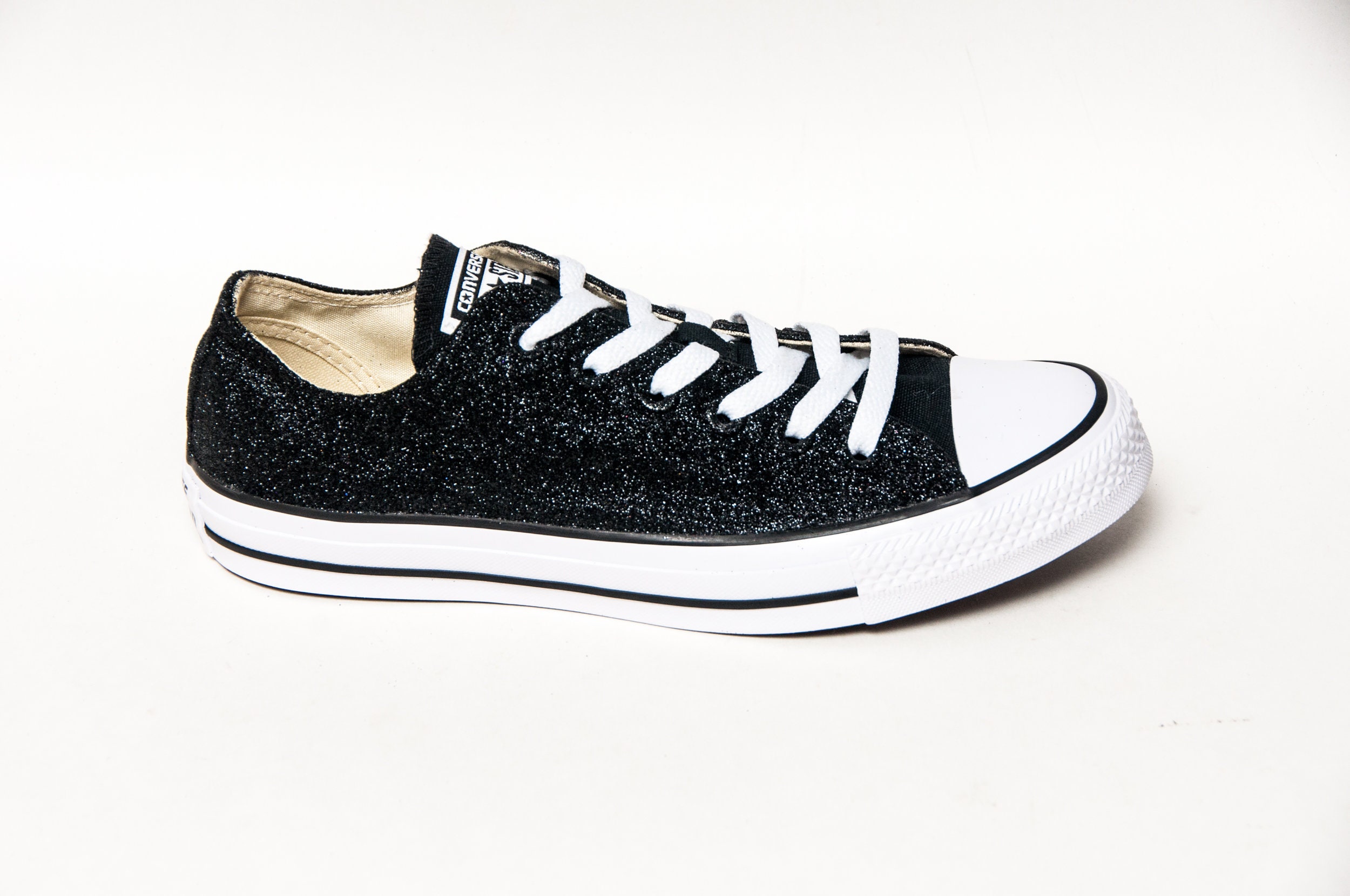 black glitter converse trainers