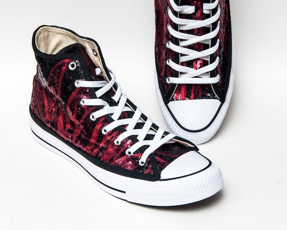 red sequin high top converse