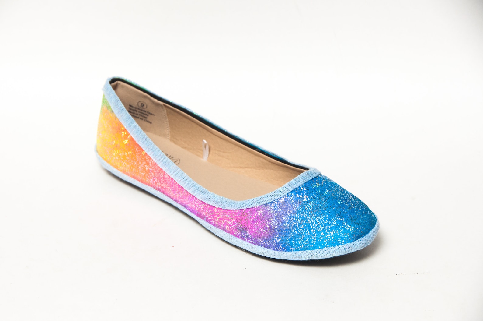 rainbow glitter fabric unicorn ballet flats shoes