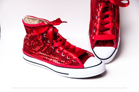 converse red sparkle shoes