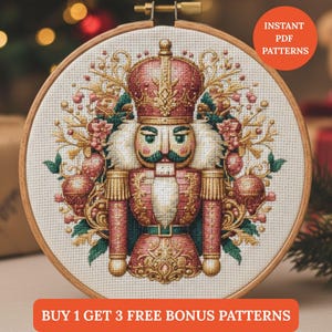 Nutcracker Christmas Cross Stitch Pattern - Festive Holiday Toy Soldier Embroidery PDF Digital Download punto de cruz, point de croix