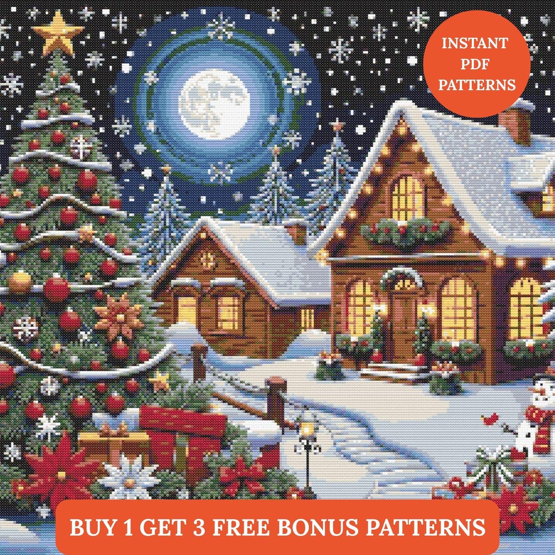Christmas Village Cross Stitch Pattern PDF Festive Winter Holiday Cozy ...