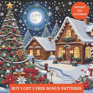 Christmas Village Cross Stitch Pattern PDF Festive Winter Holiday Cozy Embroidery Design Digital Download punto de cruz, point de croix
