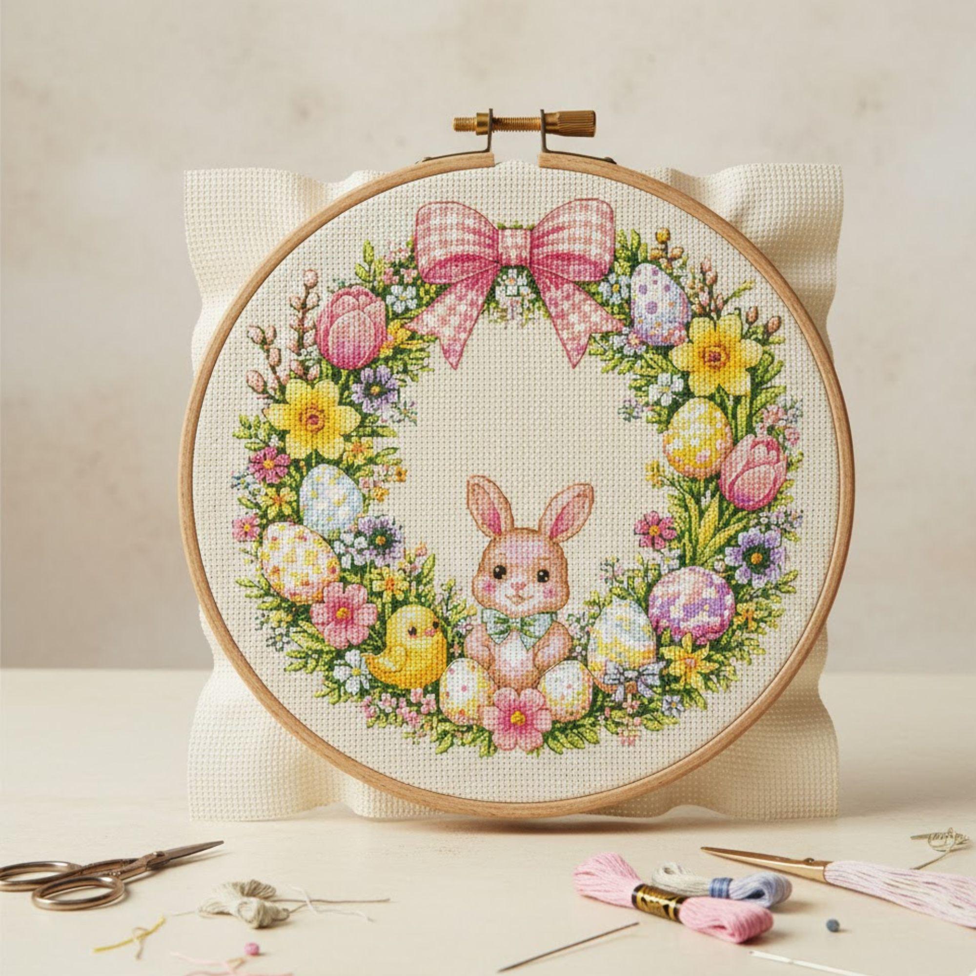 Easter Cross Stitch Pattern PDF, Bunny and Chick Embroidery Design ...
