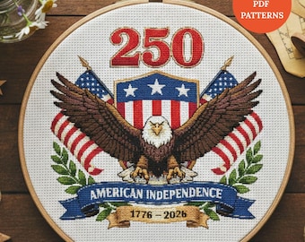 250th American Independence Cross Stitch Pattern PDF – 1776–2026 Patriotic Eagle Design 4th of July Home Decor punto de cruz,point de croix