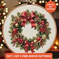 Vintage Christmas Wreath Cross Stitch Pattern | Holiday Decor Embroidery Design | Digital Download punto de cruz, point de croix