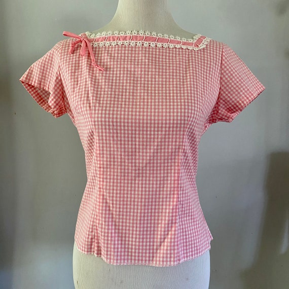 1960s Perfect Pink Gingham Top