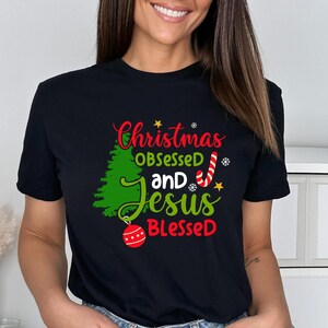 Christmas T-Shirt Jesus Blessed Women Shirts Women Merry Christmas Santa Gift for Her Merry Christmas Shirt Gift for Mom Christmas Tee