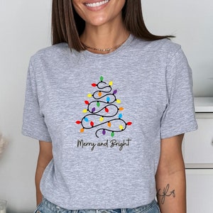 Merry and Bright T-Shirt, Christmas Santa T-Shirt, Gift For Her, Gift For Him, Christmas Gift, Unisex Softstyle T-Shirt