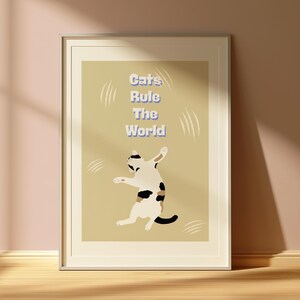 Cat Digital Wall Art Print, Cats Rule The World, Funny Cat Poster, Cute Kitten Illustration, Cat Lover Gift, Digital Download