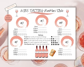 Hoja de puntuación para la cata de vinos KonMari: Un divertido juego para una noche de chicas (Descarga digital en PDF)