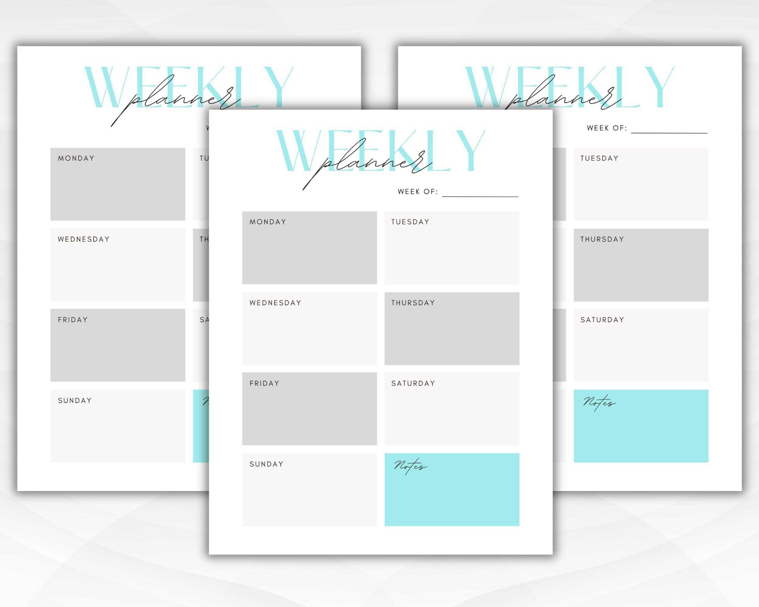Weekly Planner Printable, Minimalist Week at A Glance, Printable Weekly ...