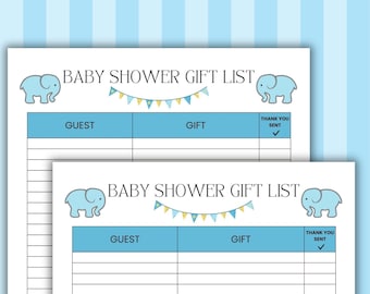 Elephant Baby Shower Gift List Printable, Thank You Tracker (PDF Instant Download)