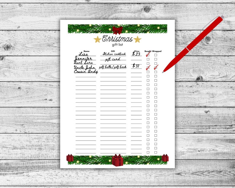Christmas Gift List Printable, Christmas Gift Tracker, Christmas Gift ...