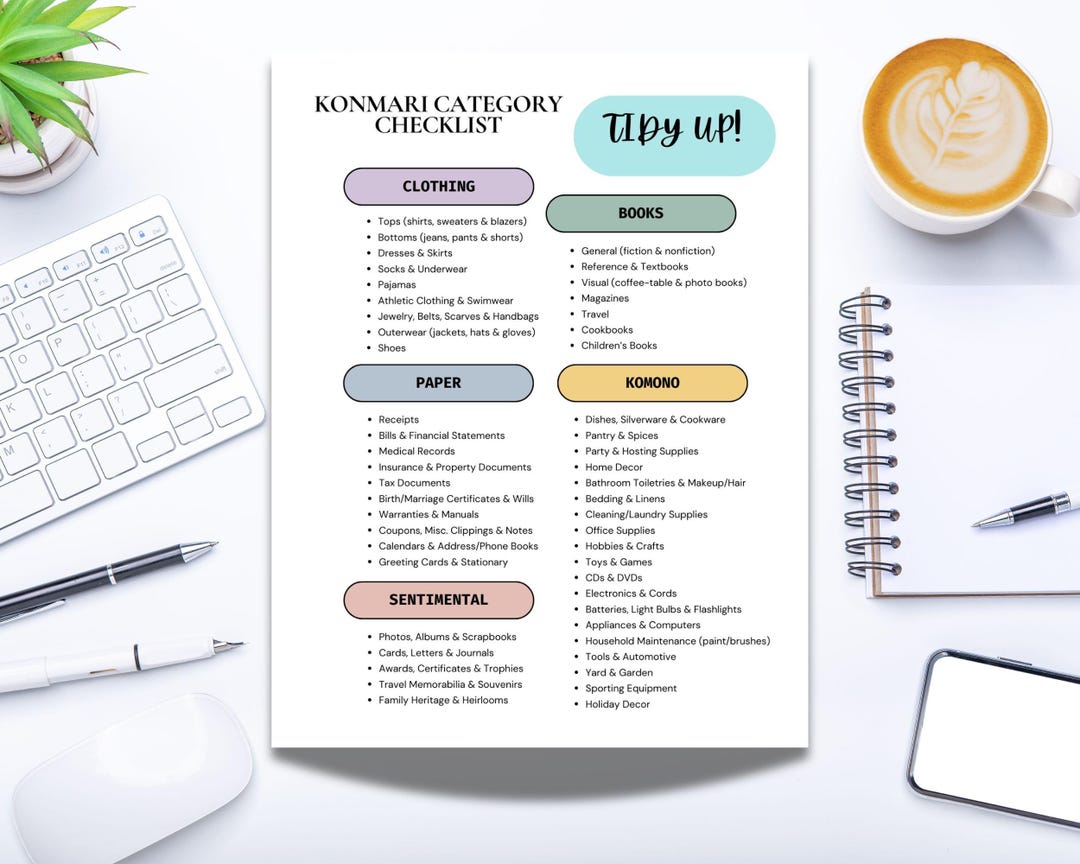 Konmari Tidy up Printable, Marie Kondo Category List, Printable ...