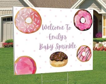 Letrero de bienvenida para jardín personalizado para baby shower de 24" x 18" - Baby Sprinkle - Tema de donut
