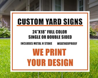 Letrero de jardín personalizado de 61 x 45 cm. Imprimimos su diseño. Incluye estaca en H. Letrero exterior resistente a la intemperie.