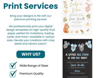 Servicios de impresión personalizados: tarjetas de presentación e invitaciones en cartulina de 16 pt