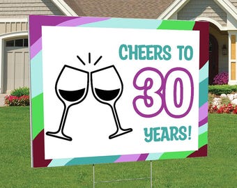 Letrero de jardín "Salud por los 30 años" / Decoración exterior para el 30.º cumpleaños