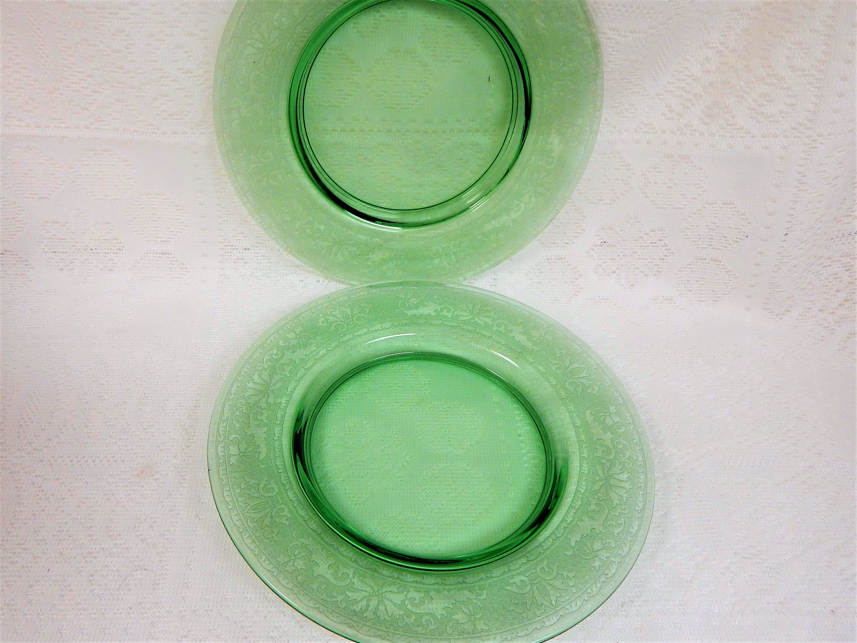 Green Etched Depression Glass Plates 2 8 1/4 inch with 3/4 Etsy