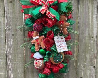 Gingerbread Christmas Swag, Holiday Teardrop Wreath