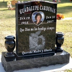 Custom Black Granite Headstone with Photo & Engraved Text – Personalized Memorial Gravestone |Large,  20&#39;&#39;x20&#39;&#39;x6&#39;&#39; Laser-Etched Photo