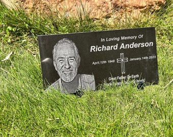 Personalized Memorial plaques with Photo, Memorial Stone for Cemetery,Grave Markers For Human,Black Garden Stone,,Custom Granite Plaque