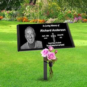 Grave Markers for Cemetery,Granite Memorial Plaques for Outdoors,Mini Grave Stones,Personalized Memorial Stones with Photo,DIY Monuments