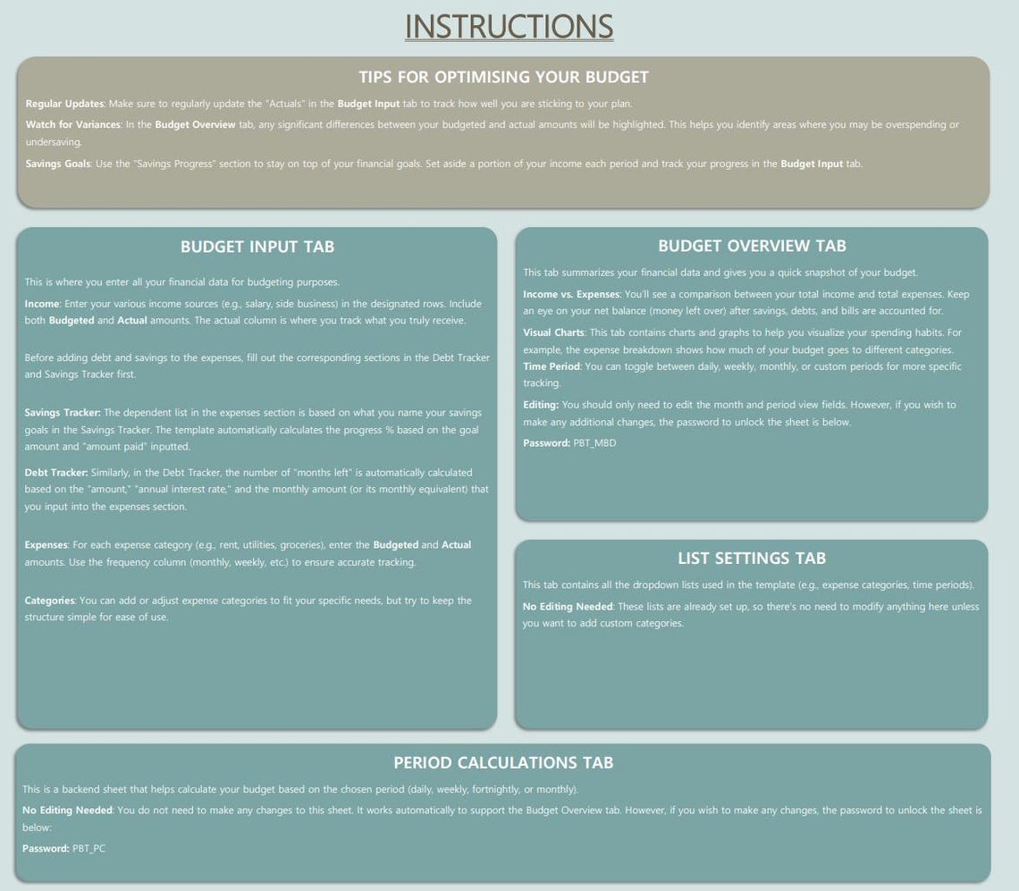 Personal Budget Planner Excel Template Monthly Expense Tracker