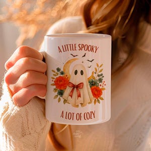 Cozy Ghost Ceramic Mug, Cute Halloween Cup Gift for Her, Fall Coffee Mug, Cottagecore Gift Idea, Autumn Spooky Season Mug